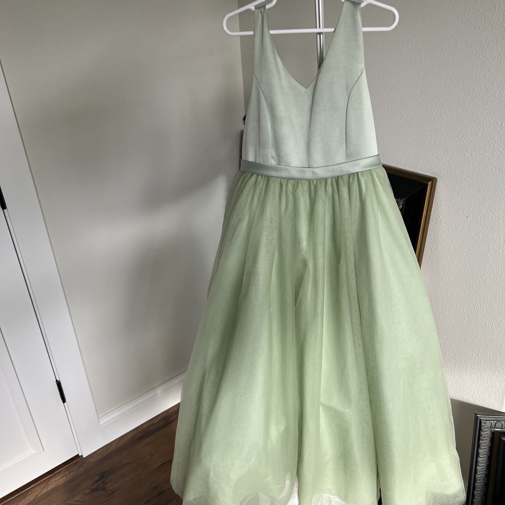 AZAZIE A-Line Pleated Tulle Tea-Length Dress Green Size 10 Girls Party Holiday